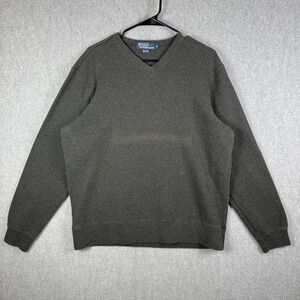 Polo Ralph Lauren Sweater Mens Size Large Gray Pima Cotton V Neck Sweater